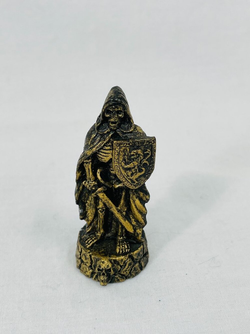 Grim Reaper Bronze Skeleton Warrior Figurine with Shield and Sword Game Piece